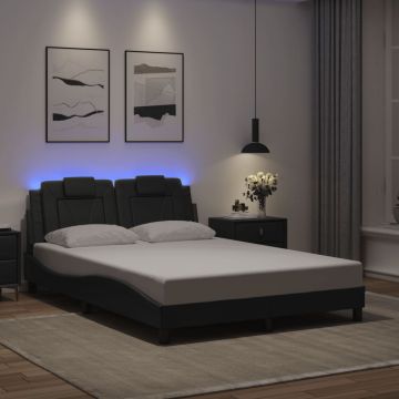 Рамка за легло LED осветление сива 140x190 см изкуствена кожа