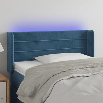 LED горна табла за легло, тъмносиня, 83x16x78/88 см, кадифе