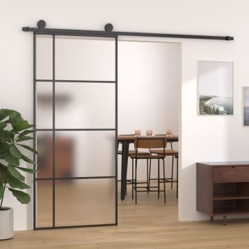 Плъзгаща се врата матирано ESG стъкло/алуминий 90x205 см черна