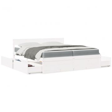 Легло с чекмеджета и матрак, бяло, 200x200 см, бор масив