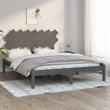 рамка за легло сиво 150x200 см King Size масивно дърво Alanah
