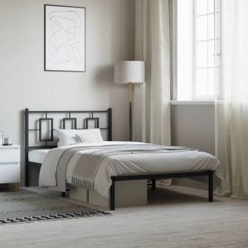 Метална рамка за легло с горна табла, черна, 107x203см