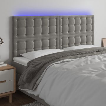 LED горна табла за легло, светлосива, 160x5x118/128 см, кадифе