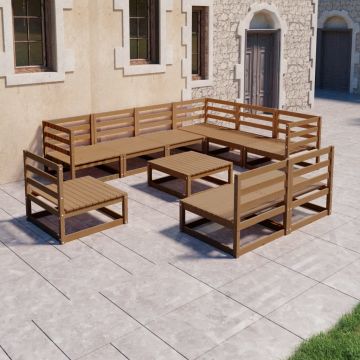 Градински лаундж комплект Sheppard, 10 части, меденокафяв, бор масив