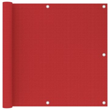 Балконски параван, червен, 90x500 см, HDPE