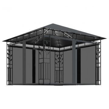 Шатра с мрежа срещу комари/LED стринг 3x3x2,73 м таупе 180 г/м²
