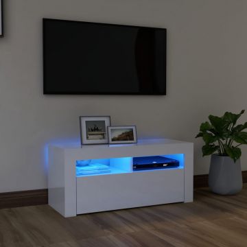 ТВ шкаф с LED осветление Hackett, бял гланц, 90x35x40 см