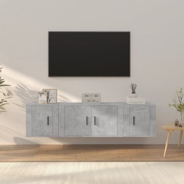 Комплект ТВ шкафове от 3 части, бетонно сив, инженерно дърво