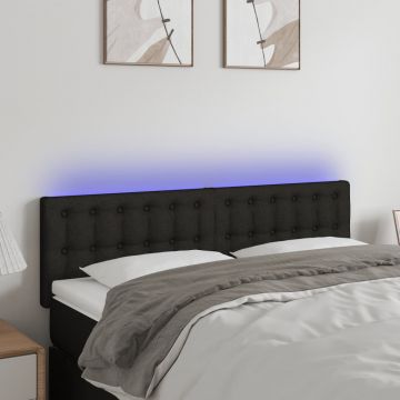 LED горна табла за легло, черна, 144x5x78/88 см, плат