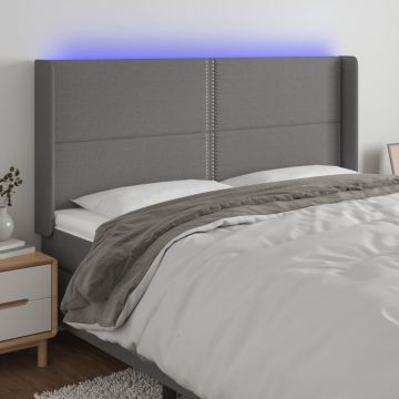 LED горна табла за легло, тъмносива, 203x16x118/128 см, плат