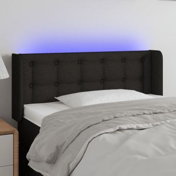 LED горна табла за легло, черна, 93x16x78/88 см, плат