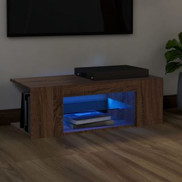 ТВ шкаф с LED осветление, кафяв дъб, 90x39x30 см