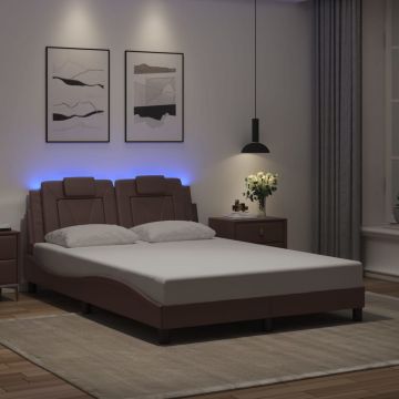 Рамка за легло Viana с LED без матрак кафява 140x190 см