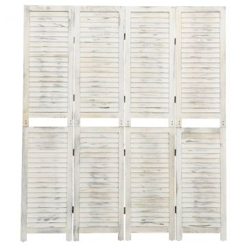 Параван за стая, 4 панела, антично бяло, 140x165 cм, дърво