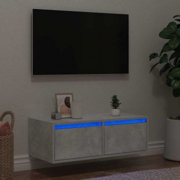 ТВ шкаф с LED осветление, бетонно сив, 75x35,5x25 см