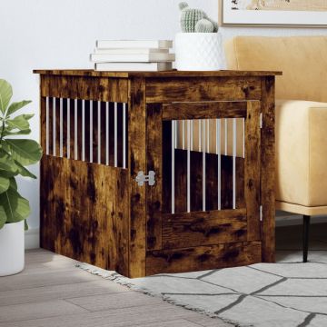 Клетка за куче мебел, опушен дъб, 64,5x80x71см, инженерно дърво