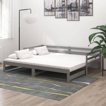 Разтегателно дневно легло 2x(90x200) см сиво борово дърво масив Becker