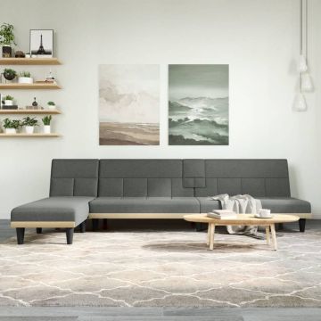 Г-образно разтегателно канапе тъмносиво 255x140x70 см плат