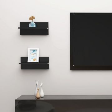 Стенни рафтове, 2 бр, черен гланц, 40x11,5x18 см
