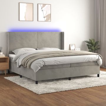 Боксспринг легло с матрак и LED, светлосиво, 200x200 см, кадифе