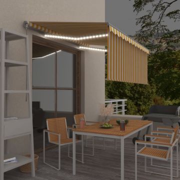 Ръчно прибиращ се сенник с щора и LED Keith, 3x2,5 м, жълто и бяло