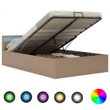 Хидравлично легло с LED капучино изкуствена кожа 140x200 cм