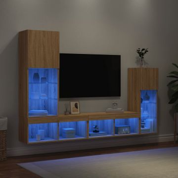 ТВ стенни модули с LED, 4 части, сонома дъб, инженерно дърво