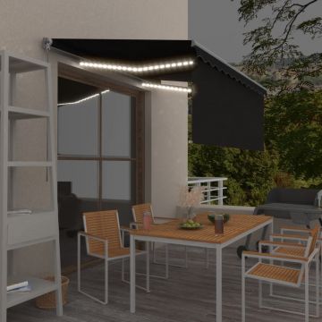 Ръчно прибиращ се сенник с щора и LED Hood, 3,5x2,5 м, антрацит