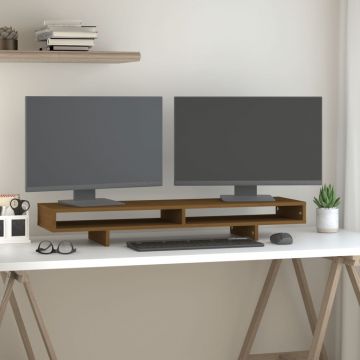 Поставка за монитор, меденокафява, 100x27x14 см, бор масив