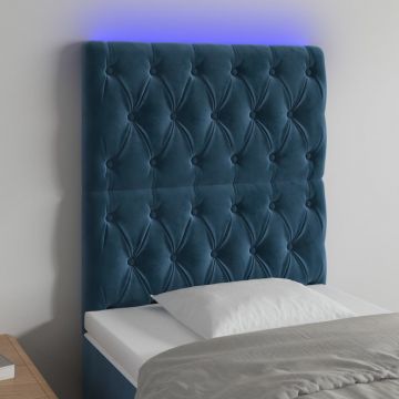 LED горна табла за легло, тъмносиня, 80x7x118/128 см, кадифе