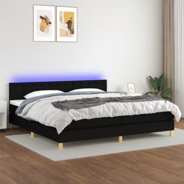Боксспринг легло с матрак и LED, черна, 200x200 см, плат