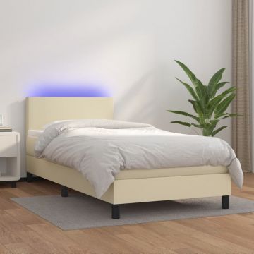 Боксспринг легло с матрак LED кремаво 90x200 см изкуствена кожа