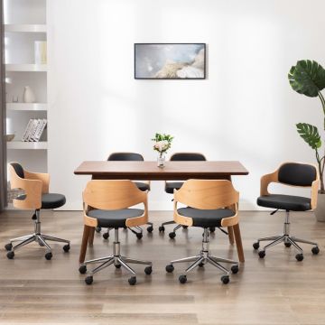 Въртящи столове Doyle, 6 бр, черни, извито дърво и изкуствена кожа