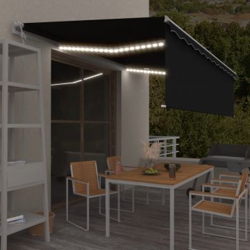 Автоматична тента с щора Wicks, LED, сензор за вятър, 5x3 м, антрацит