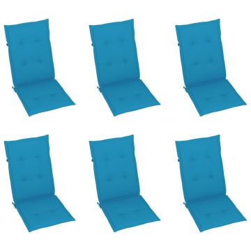Възглавници за столове с облегалки 6 бр сини 120x50x3 см плат