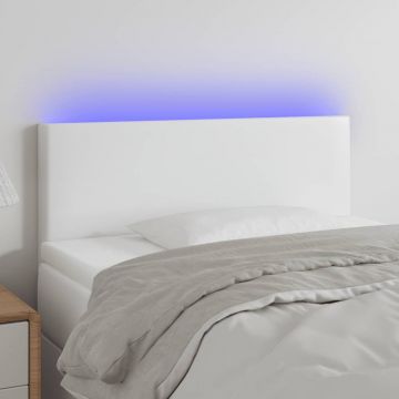 LED Горна табла за легло, бяла, 80x5x78/88 см, изкуствена кожа