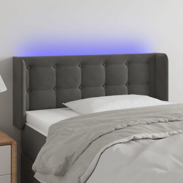 LED горна табла за легло, тъмносива, 103x16x78/88 см, кадифе