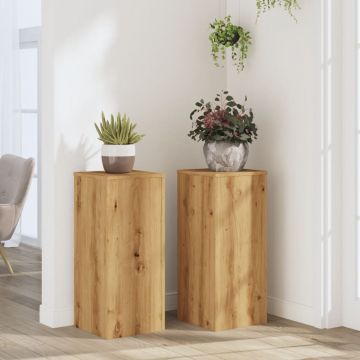 Стойки за растения 2 бр дъб артизан 30x30x70 см инженерно дърво