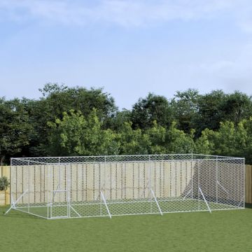 Външна клетка за куче сребриста 8x4x2 м поцинкована стомана
