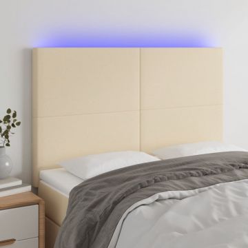 LED горна табла за легло, кремава, 144x5x118/128 см, плат