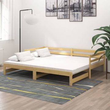 Разтегателно дневно легло 2x(90x200) см меденокафяво бор масив Debra