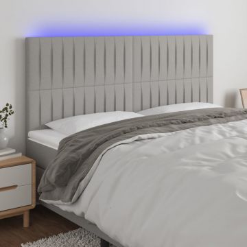 LED горна табла за легло, светлосива, 160x5x118/128 см, плат