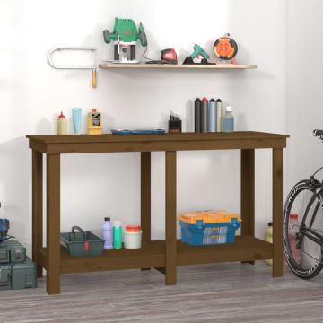 Работна маса меденокафява 140x50x80 см борово дърво масив