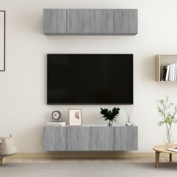 Стенни ТВ шкафове 4 бр сив сонома 60x30x30 см инженерно дърво