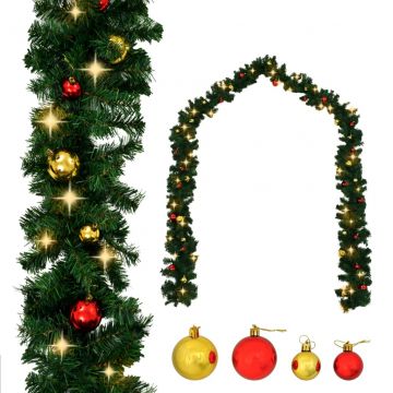 Коледен гирлянд, декориран с топки и LED лампички, 20 м
