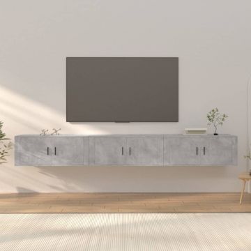 ТВ шкафове за стенен монтаж, 3 бр, бетонно сиви, 100x34,5x40 см