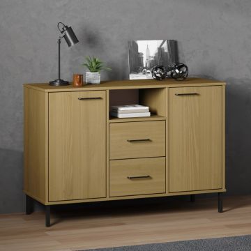 Бюфет с метални крака кафява 113x40x77 см масивно дърво OSLO