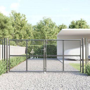 Градинска порта с мрежа сребро 300x175 см поцинкована стомана