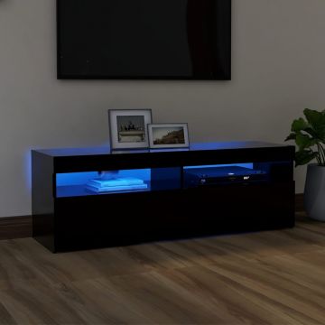 ТВ шкаф с LED осветление Salma, черен, 120x35x40 см