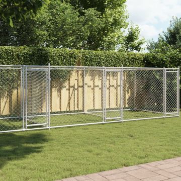 Кучешка клетка с врати сива 8x2x1,5 м поцинкована стомана